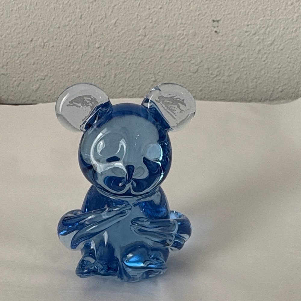 Blue Glass Bear Figurine 3” T